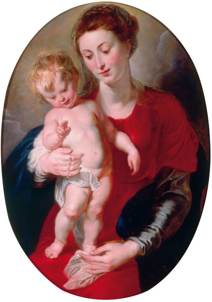 Rubens. La Virgen sosteniendo un rosario con el Niño Jesús de pie bendiciendo, hacia 1610-1615. Colección Pérez Simón. Cortesía Sotheby’s, Nueva York