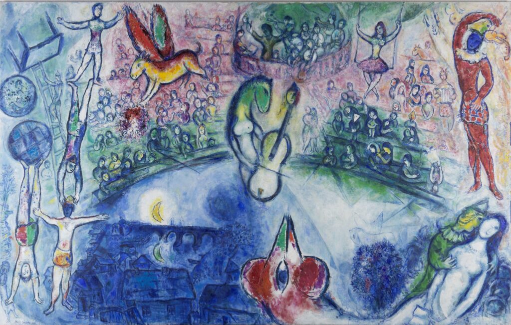 Marc Chagall. Commedia dell’arte, 1959. Adolf und Luisa Haeuser-Stiftung für Kunst- und Kulturpflege, Hattersheim am Main (Alemania) © Marc Chagall / VEGAP, Madrid, 2024