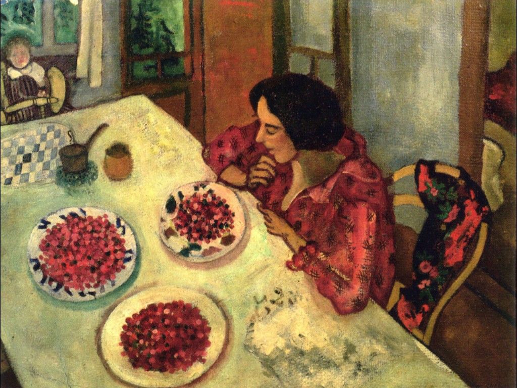 Chagall. Fresas o Bella e Ida en la mesa, 1916. Colección particular Foto © Ewald Graber © Marc Chagall, Vegap, Bilbao 2018