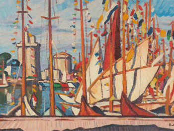 Gaston Balande. Voiliers dans le port de La Rochelle, 1951