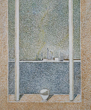 Cristino de Vera. Taza de luz, dos velas largas y cementerio, 1997. Colección particular