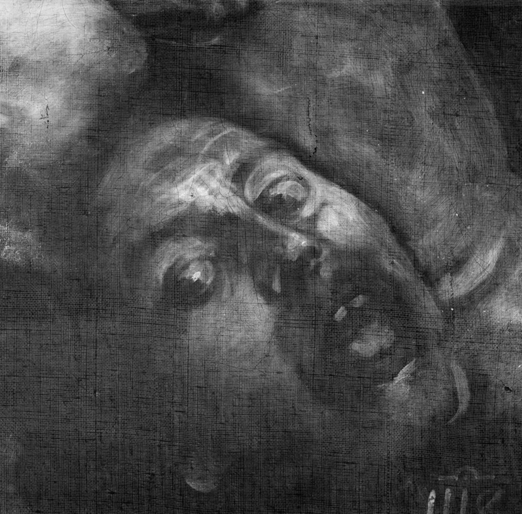 Radiografía de la cabeza de Goliat del David vencedor de Goliat de Caravaggio