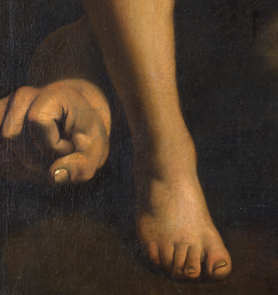 Caravaggio. Detalle del pie del David vencedor de Goliat de Caravaggio
