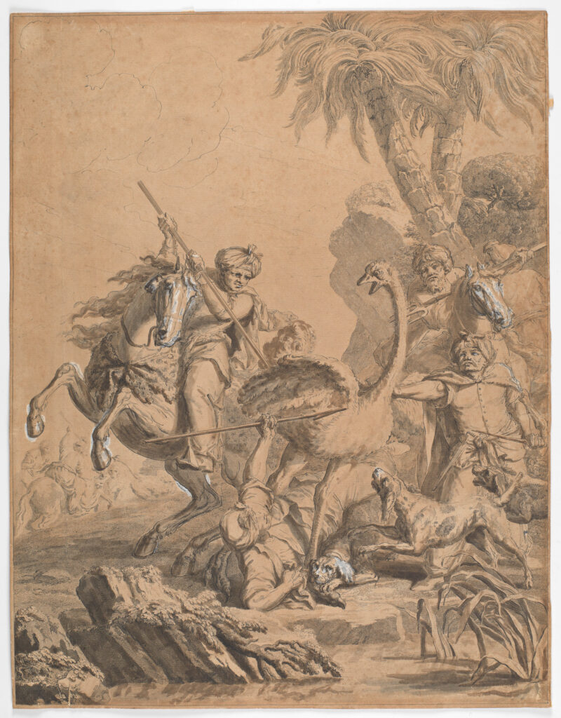 Pasqual Pedro Moles y Blas Ametller. La caza del avestruz (prueba de estado retocada), 1803. Museo Nacional del Prado