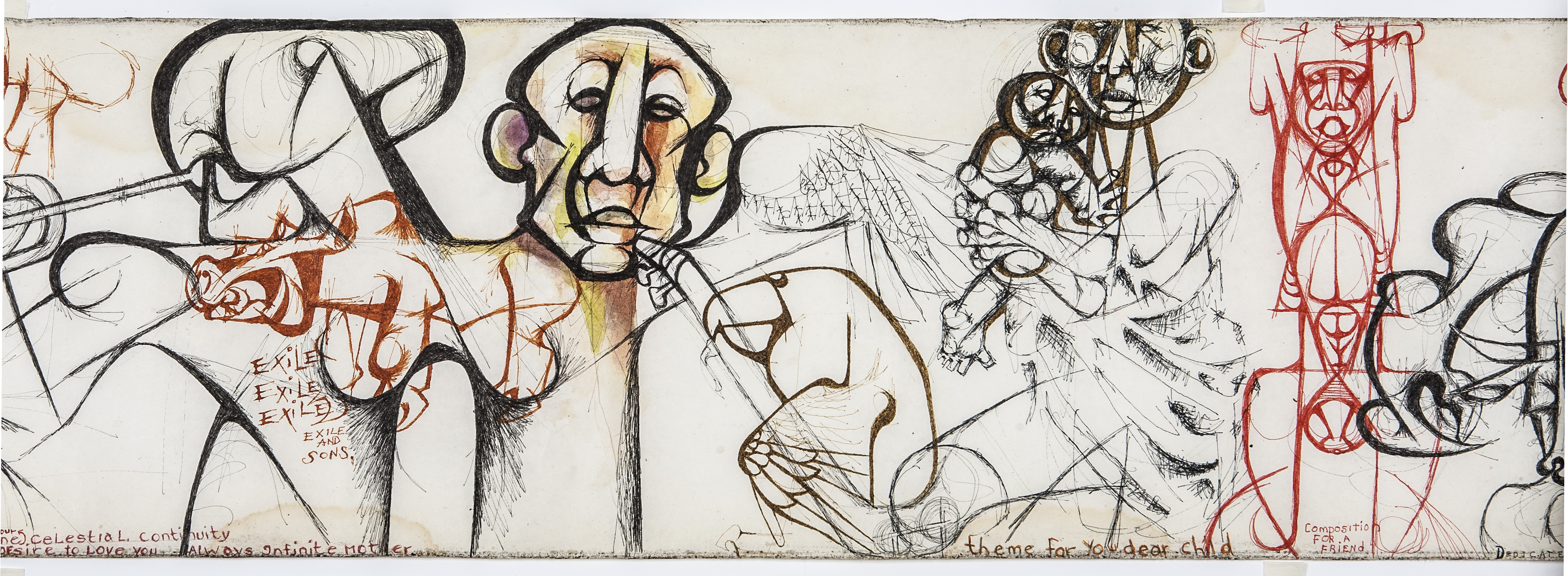 Dumile Feni, You Wouldn’t Know God if he Spat in your Eye, 1975, detail. Ink, pencil, crayon, plastic laminate, 26 × 5.300 cm. Wits Art Museo Collection, Johannesburg. ©Estate Dumile Feni and Dumile Feni Family Trust