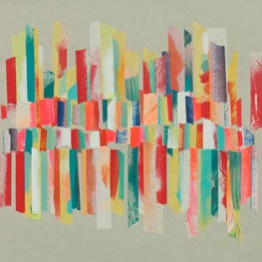 Anna Taratiel. Reuse 1, collage con papel reciclado, cintas adhesivas y pintura acrílica 50 x 70 cm.