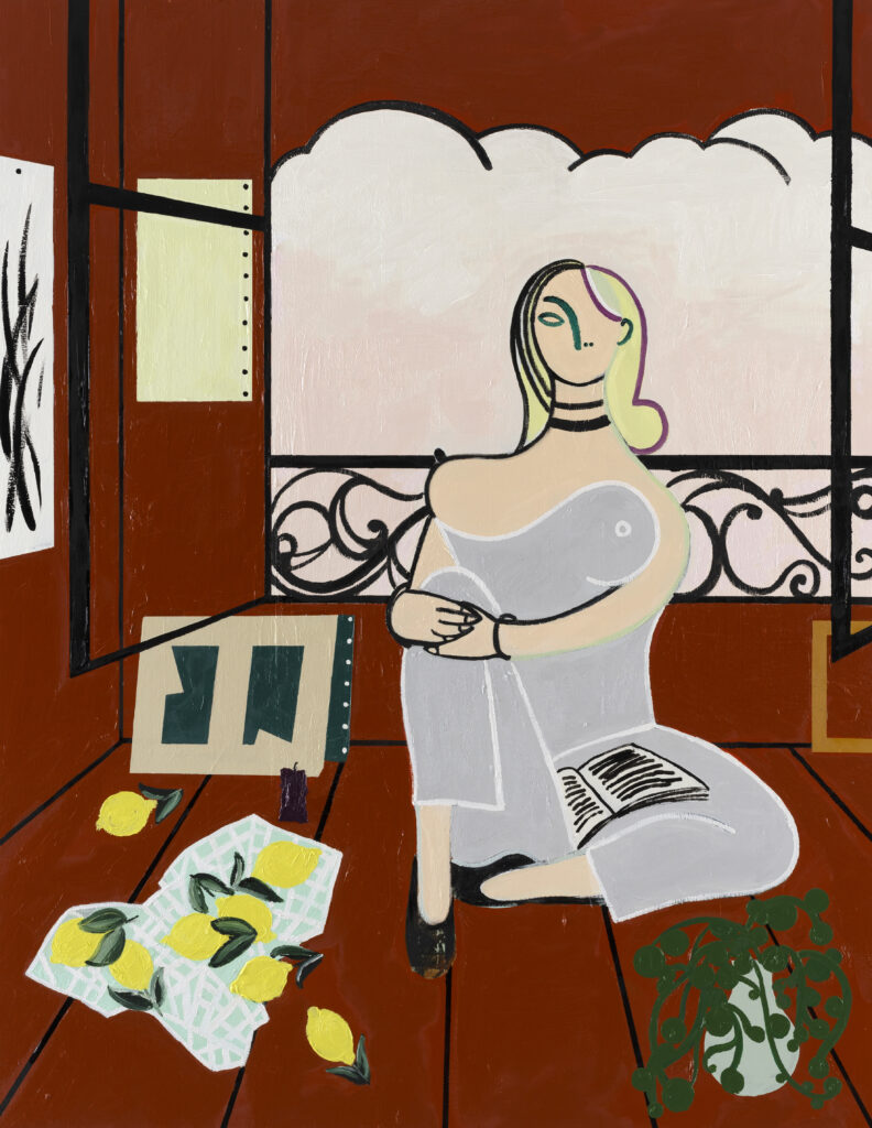 Farah Atassi. Woman with Head in the Clouds, 2024. Cortesía de la artista y François Ghebaly, Los Ángeles-Nueva York