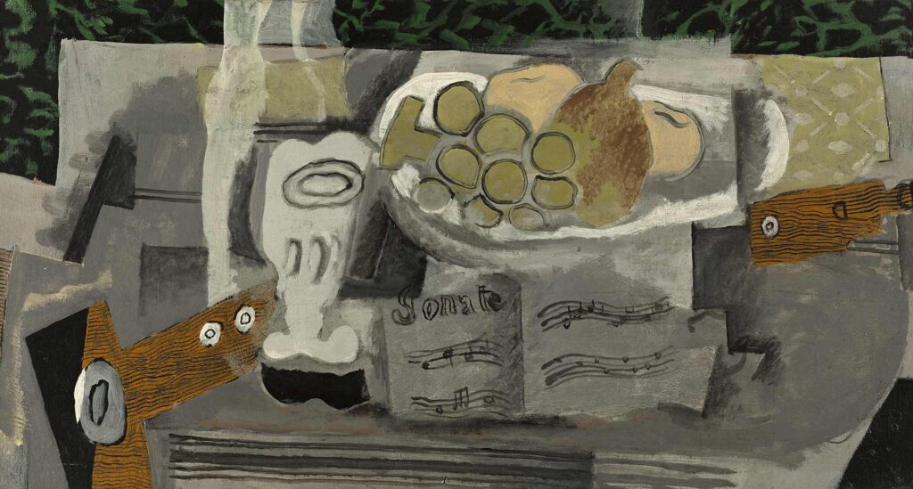 Georges Braque Bodegón con sonata (Nature morte à la sonate), 1921. Musée d’Art Moderne de Paris Adquisición, 1935 © Paris Musées / Musée d’Art Moderne de Paris © Georges Braque, VEGAP, Bilbao, 2022