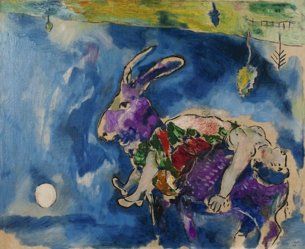 Marc Chagall. El sueño (Le rêve), 1927. Musée d’Art Moderne de Paris Donación del Conde Emanuele Sarmiento, 1936 © Paris Musées / Musée d’Art moderne de Paris © VEGAP, Bilbao, 2022