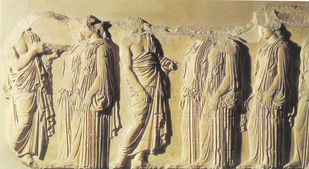Fidias: obras fundamentales de la Acrópolis. Fragmento del friso corrido de las Panatheneas