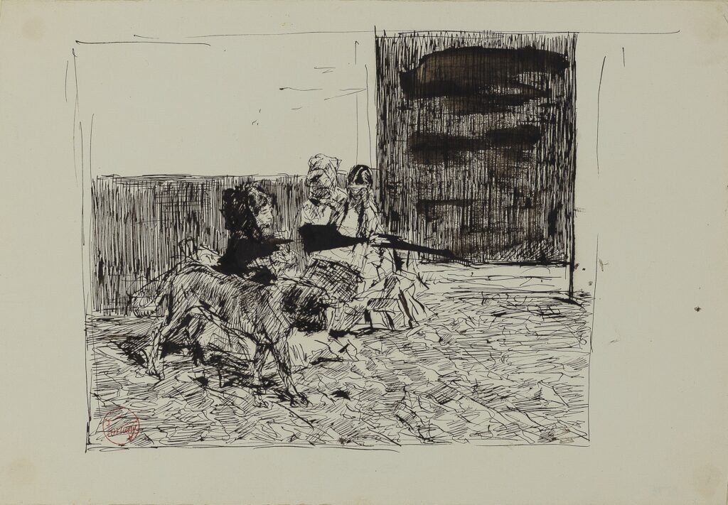 Mariano Fortuny y Marsal. Mujeres sentadas y perro, hacia 1870-1872. ©Ville de Castres-Musée Goya – B. Nicaise