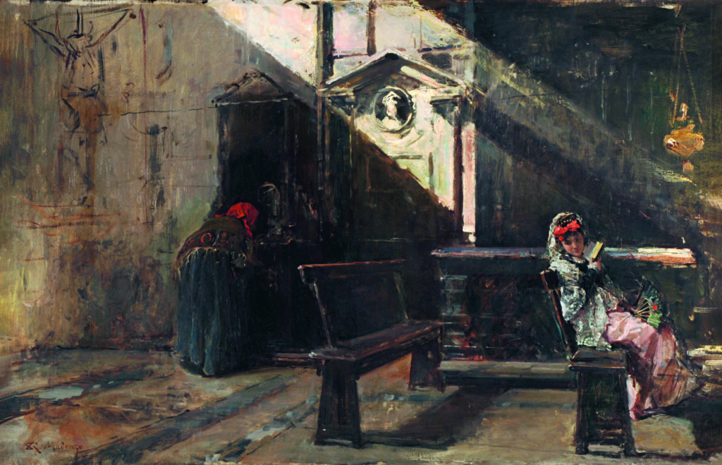 Raimundo de Madrazo. Interior de la iglesia de Santa Maria della Pace, Roma. La confesión, 1868-1869. Colección Madrazo. Comunidad de Madrid. Crédito fotográfico: © Luis Escobar