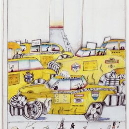 Saul Steinberg. New York Taxis, 1977. Colección Carol y Douglas Cohen © The Saul Steinberg Foundation / VEGAP, Madrid, 2024