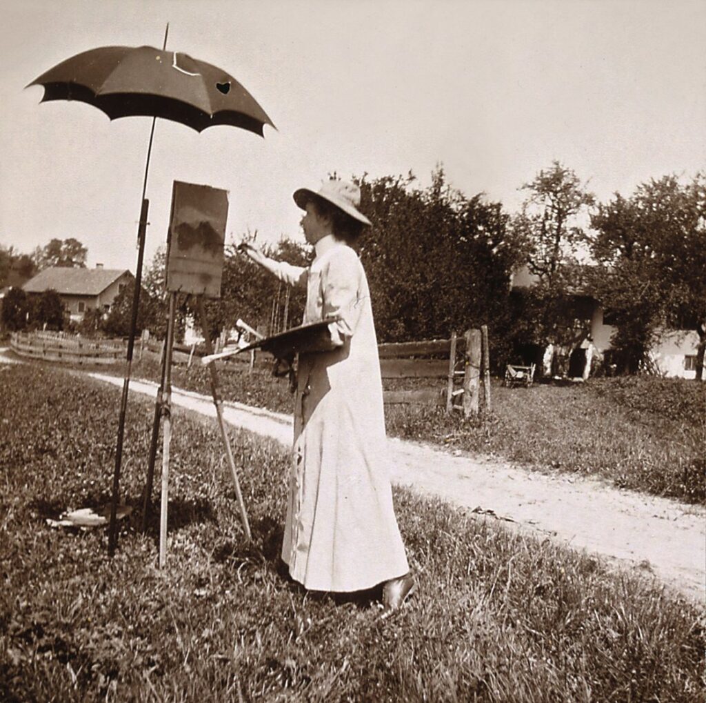 Gabriele Münter pintando en el caballete al aire libre, Kochel, 18 de julio de 1902 The Gabriele Münter and Johannes Eichner Foundation, Múnich