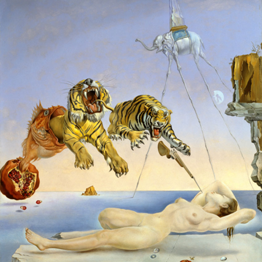 Salvador Dalí. Sueño causado por el vuelo de una abeja alrededor de una granada un segundo antes de despertar, c. 1944. Museo Nacional Thyssen-Bornemisza, Madrid. © Salvador Dalí, Fundació Gala-Salvador Dalí, VEGAP, Barcelona, 2018