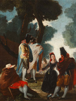 Francisco de Goya. La Jeune Femme et les hommes en cape o La Promenade en Andalousie, 1777. Colección privada, Madrid
