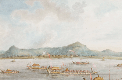 Sita Ram. Los barcos del nabab de Murshidabad en el Ganges, 1814. Edwin Binney 3rd Collection. 1990.1376