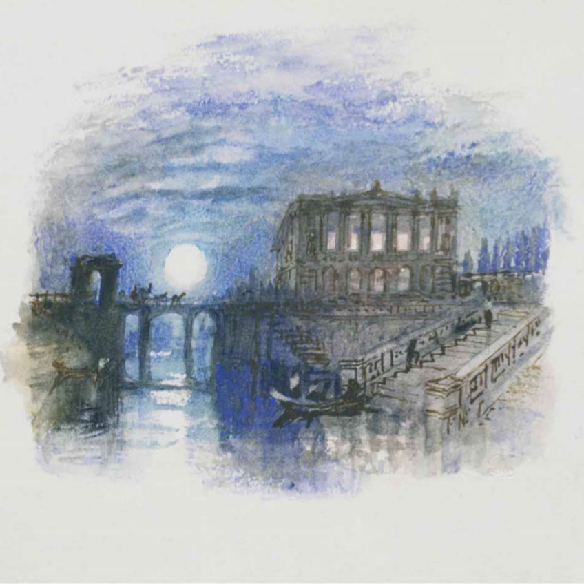 J. M. W. Turner. Une Villa. Clair de lune (Une villa un soir de bal) pour L’Italie de Samuel Rogers, hacia 1826-1827. Tate