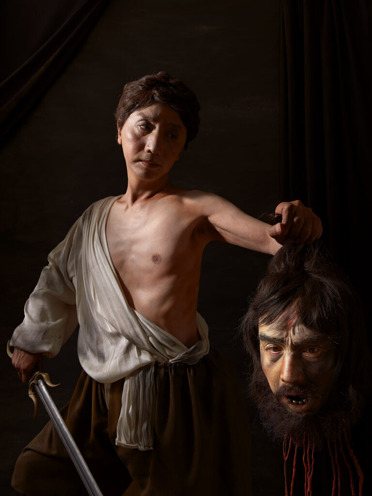 Yasumasa Morimura. TWO CARAVAGGIOS / DAVID PAINTING GOLIATH. Serie Self-Portraits through Art History, 2016