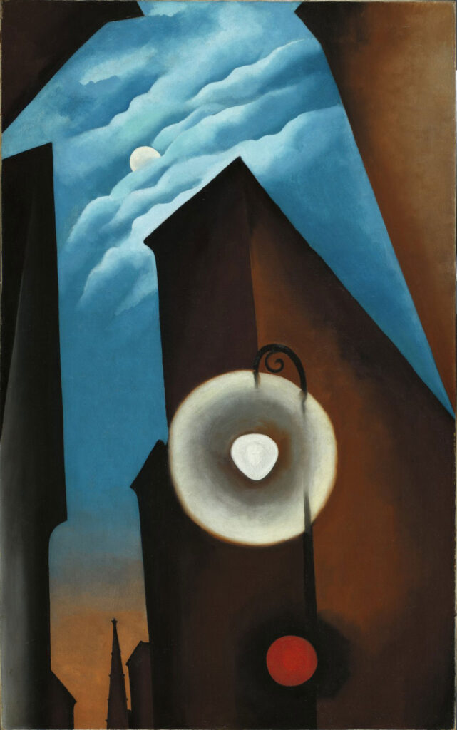 Georgia O'Keeffe Calle de Nueva York con luna, 1925 Colección Carmen Thyssen-Bornemisza en depósito en el Museo Nacional Thyssen-Bornemisza, Madrid © Georgia O’Keeffe Museum. VEGAP, Madrid, 2021