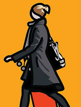 Julian Opie. Woman with shopping bag and scarf, 2012