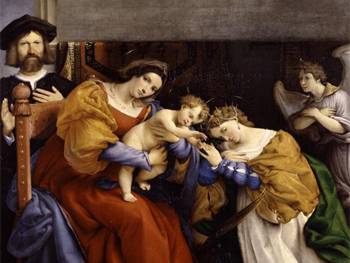 Lorenzo Lotto. Nozze mistiche di Santa Caterina con il donatore Niccolò Bonghi. Accademia di Carrara, Bérgamo