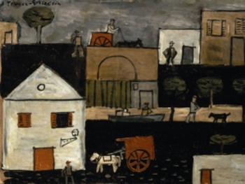 Joaquín Torres-García. Paisaje con carro rojo, 1928. Depósito de la colección Alejandra, Aurelio y Claudio Torres