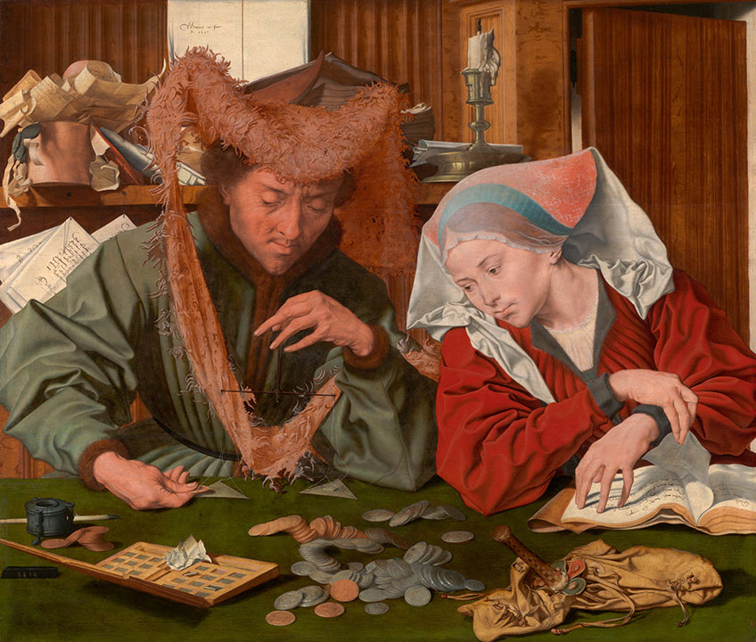 Marinus van Reymerswaele. El cambista y su mujer, 1539. Óleo sobre tabla. 83 x 97 cm. Madrid, Museo Nacional del Prado
