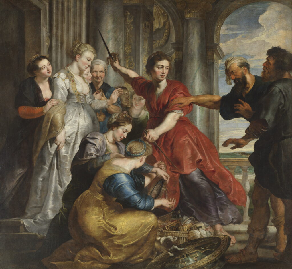 Pedro Pablo Rubens y taller (¿Anton van Dyck?). Aquiles descubierto por Odiseo y Diomedes, hacia 1617-1618. Museo Nacional del Prado 