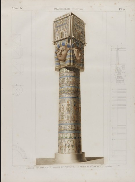 Denderah. Tentyris. Detalle coloreado de una columna del pórtico