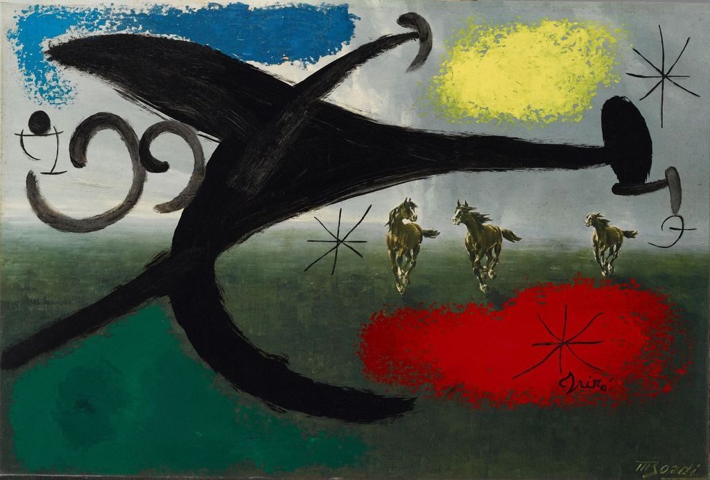 Joan Miró. Chevaux en fuite par le vol de l'oiseau - terreur , 1976. Es Baluard Museu d'Art Contemporani de Palma, depósito Colección Serra . © Successió Miró, 2025 . Fotografía: David Bonet