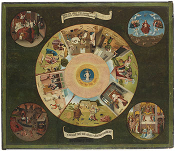 El Bosco. Mesa de los Pecados Capitales, 1505-1510. Museo Nacional del Prado. Óleo sobre tabla de madera de chopo, 119,5 x 139,5 cm.
