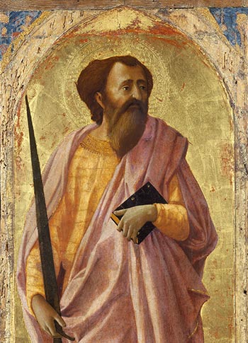Masaccio. San Pablo. Temple y oro sobre tabla, 60 cm 1426. Pisa, Polo Museale della Toscana, Museo Nazionale di San Matteo