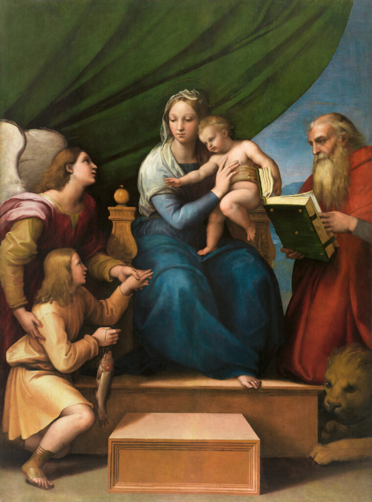 Rafael. Sagrada Familia con Rafael, Tobías y san Jerónimo (Virgen del pez), 1512-1513. Museo Nacional del Prado