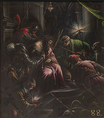 Leandro Bassano. La Coronación de espinas. Óleo sobre pizarra, 54 x 49 cm | 63 x 57 x 5 cm (con marco), 1590 - 1598. Madrid, Museo Nacional del Prado