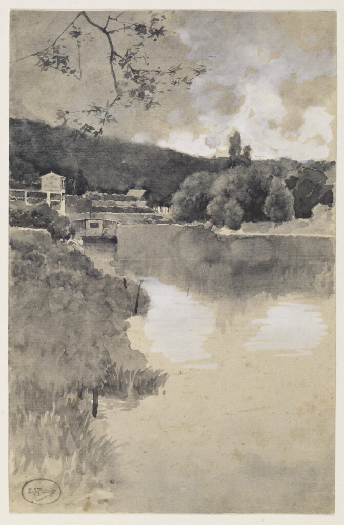 Emilio Sánchez Perrier. Vista de un río a su paso por Pontoise. Museo Nacional del Prado