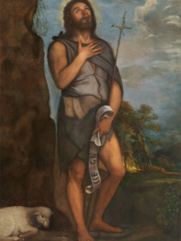 Tiziano. San Juan Bautista, después de la restauración, hacia 1555. Madrid, Museo Nacional del Prado