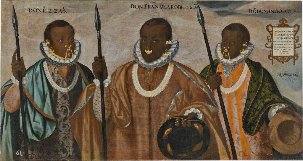 Andrés Sánchez Galque. Los tres mulatos de Esmeraldas, 1599. Museo de América. Depósito del Museo Nacional del Prado