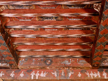 Anónimo. Artesonado en madera tallada y policromada, mediados del siglo XIV, León