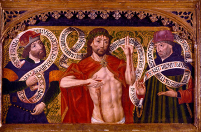 Diego de la Cruz. Cristo de Piedad con David y Jeremías, 1500