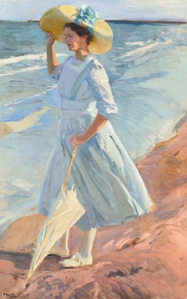 Joaquín Sorolla. Elena en la playa, 1909. Depósito de colección privada  en el Museo Sorolla, Madrid