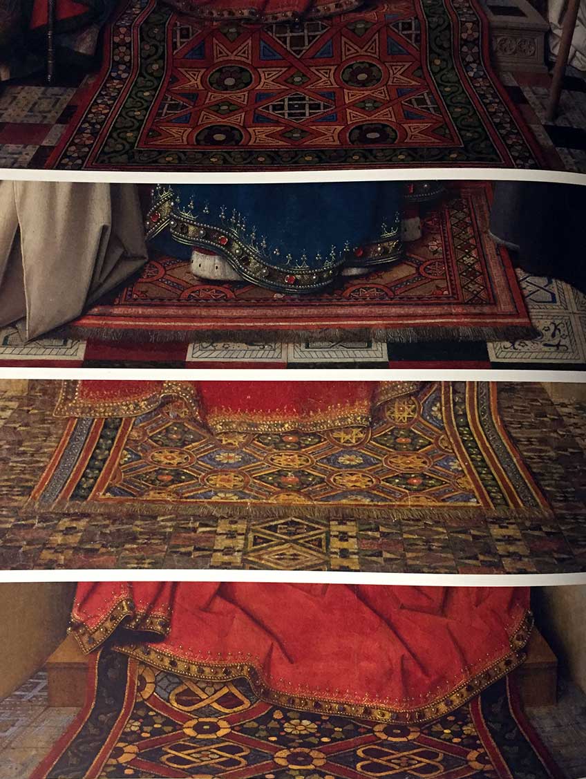 Jan van Eyck. Detalles de alfombras orientales pintadas en diferentes obras del artista flamenco