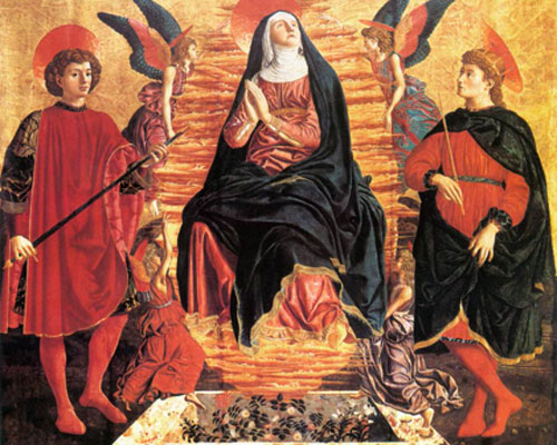 Andrea del Castagno. Asunción de la Virgen con san Julián y san Miniato, 1449-1450