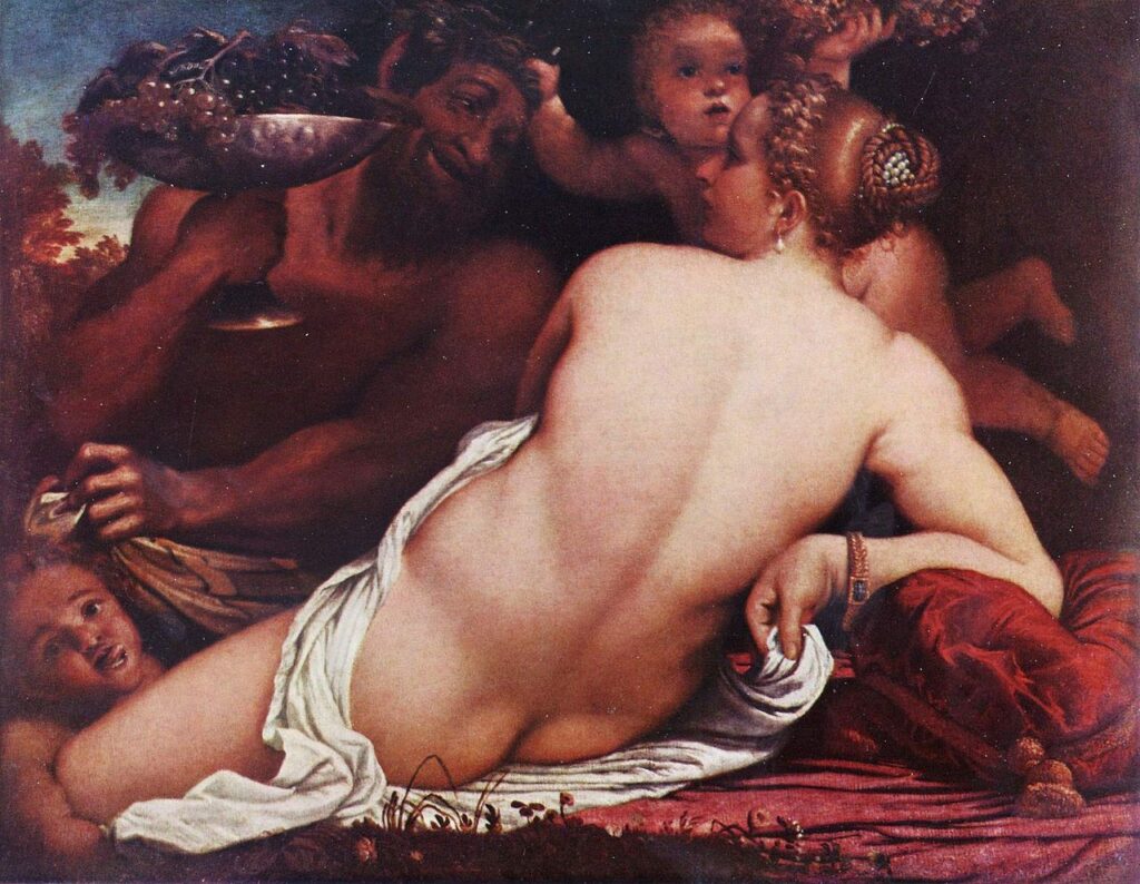 Aníbal Carracci. Venus con sátiro y Cupidos (Bacanal), hacia 1590. Galleria degli Uffizi 