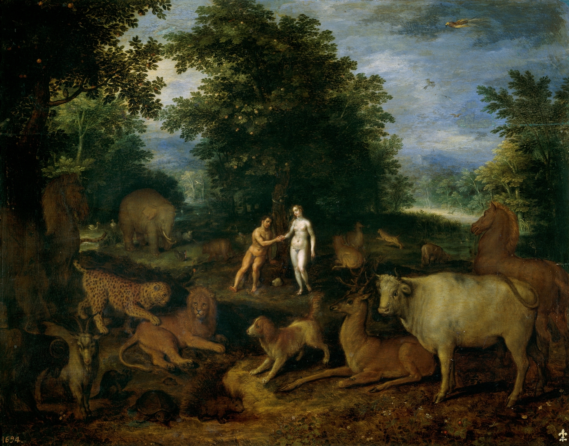 Jan Brueghel el Viejo. Adán y Eva en el Paraíso, hacia 1618. Museo Nacional del Prado