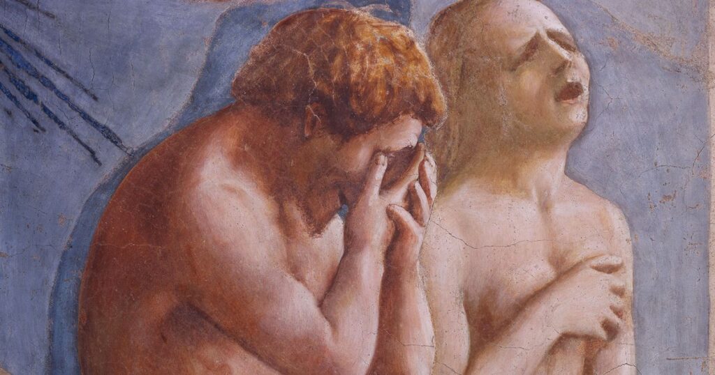 Masaccio. Expulsión de Adán y Eva del paraíso, 1425-1428. Capilla Brancacci