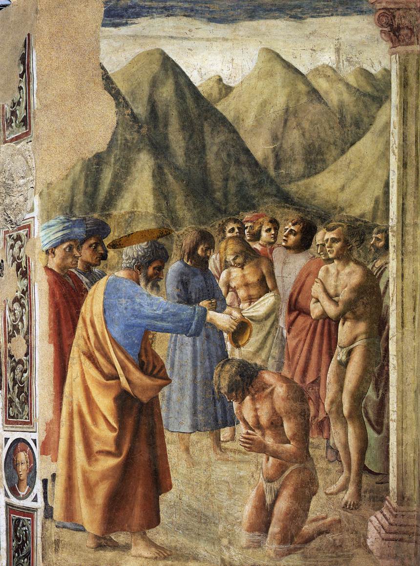 Masaccio. El bautismo de los catecúmenos, 1425-1426. Capilla Brancacci