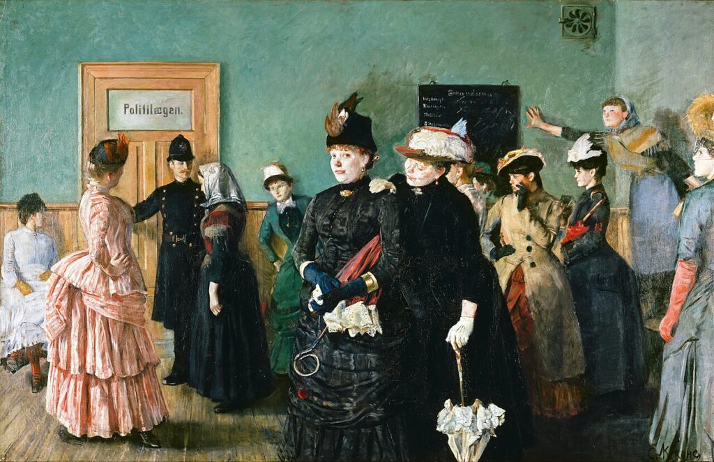 Christian Krohg. Albertine en la sala de espera del médico de la policía, 1880. Galería Nacional de Noruega