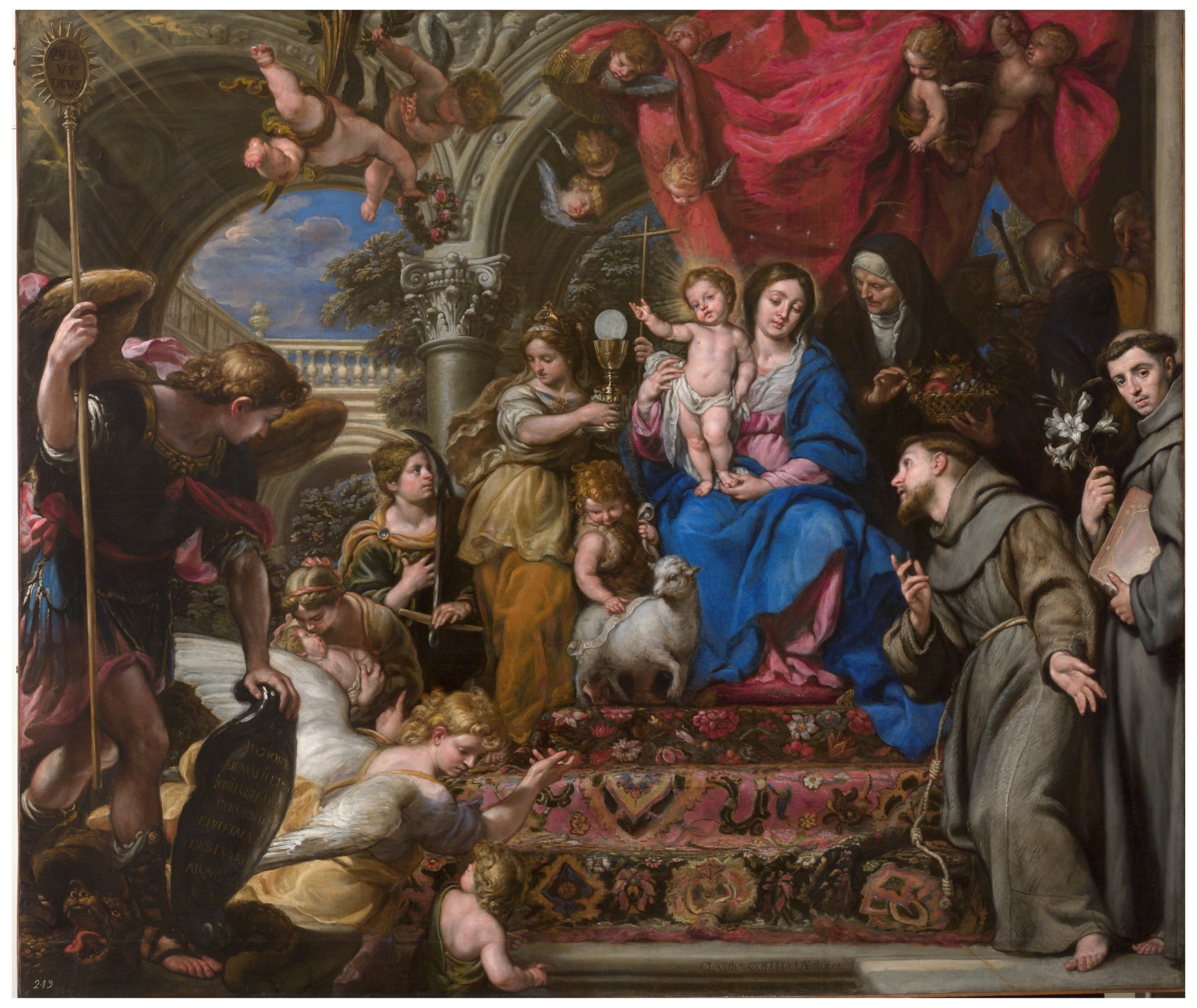 Claudio Coello. La Virgen con el Niño entre las Virtudes Teologales y santos, 1669. Museo Nacional del Prado
