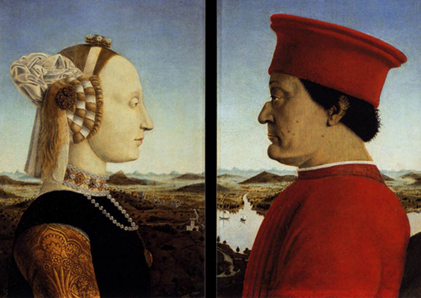 Piero della Francesca. Retrato doble de los duques de Urbino, hacia 1465. Galleria degli Uffizi